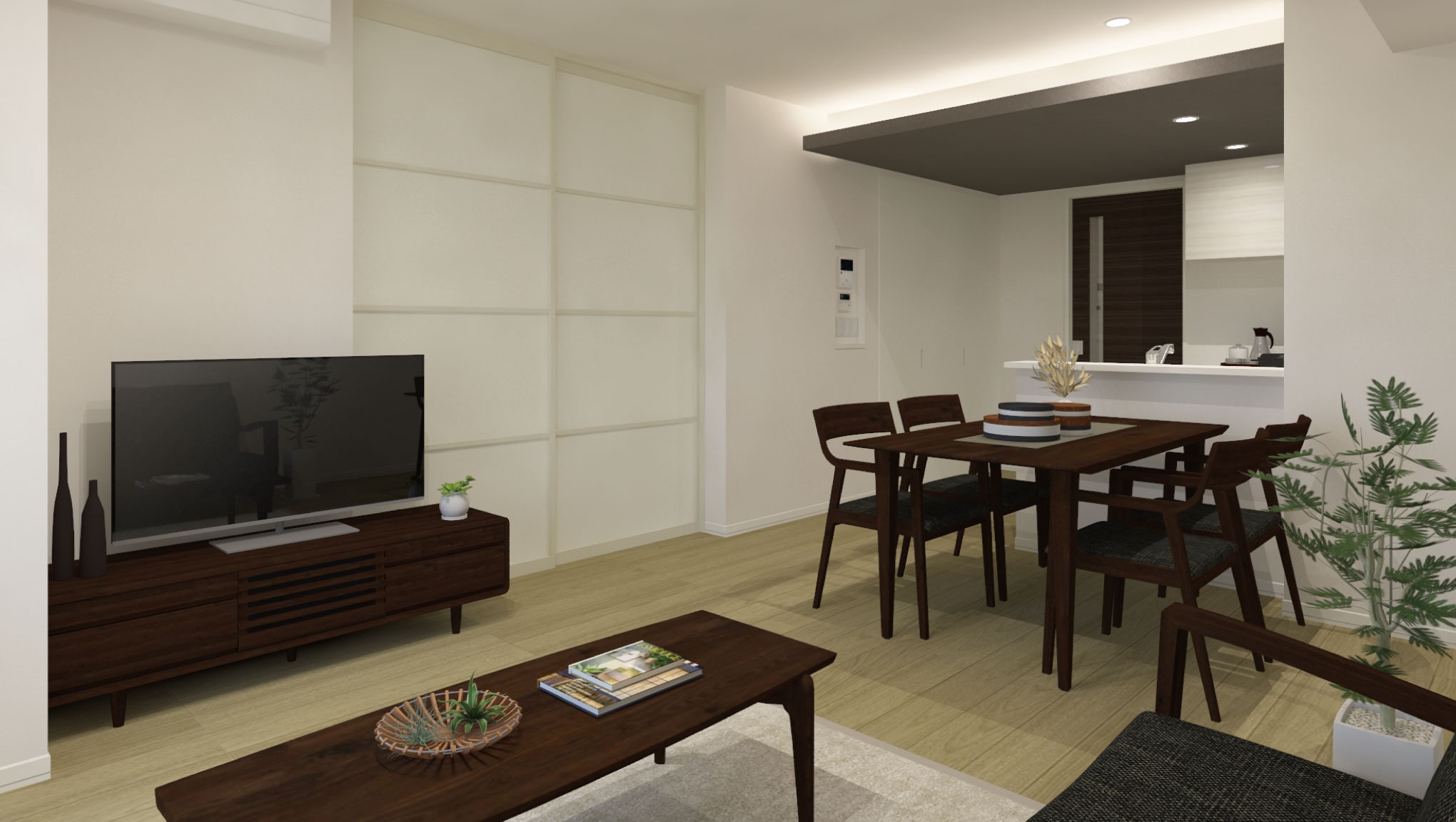 101号室 Living Dining Kitchen 完成予想パース