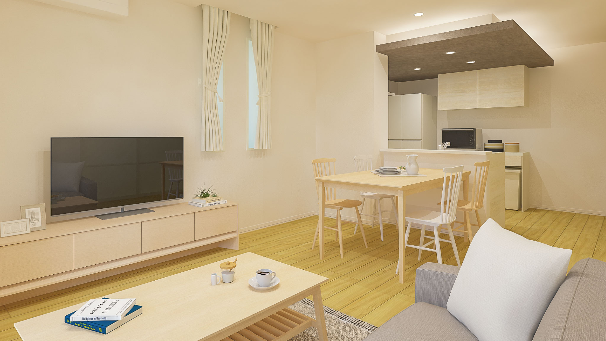 B棟 107号室 Living Dining Kitchen 完成予想パース